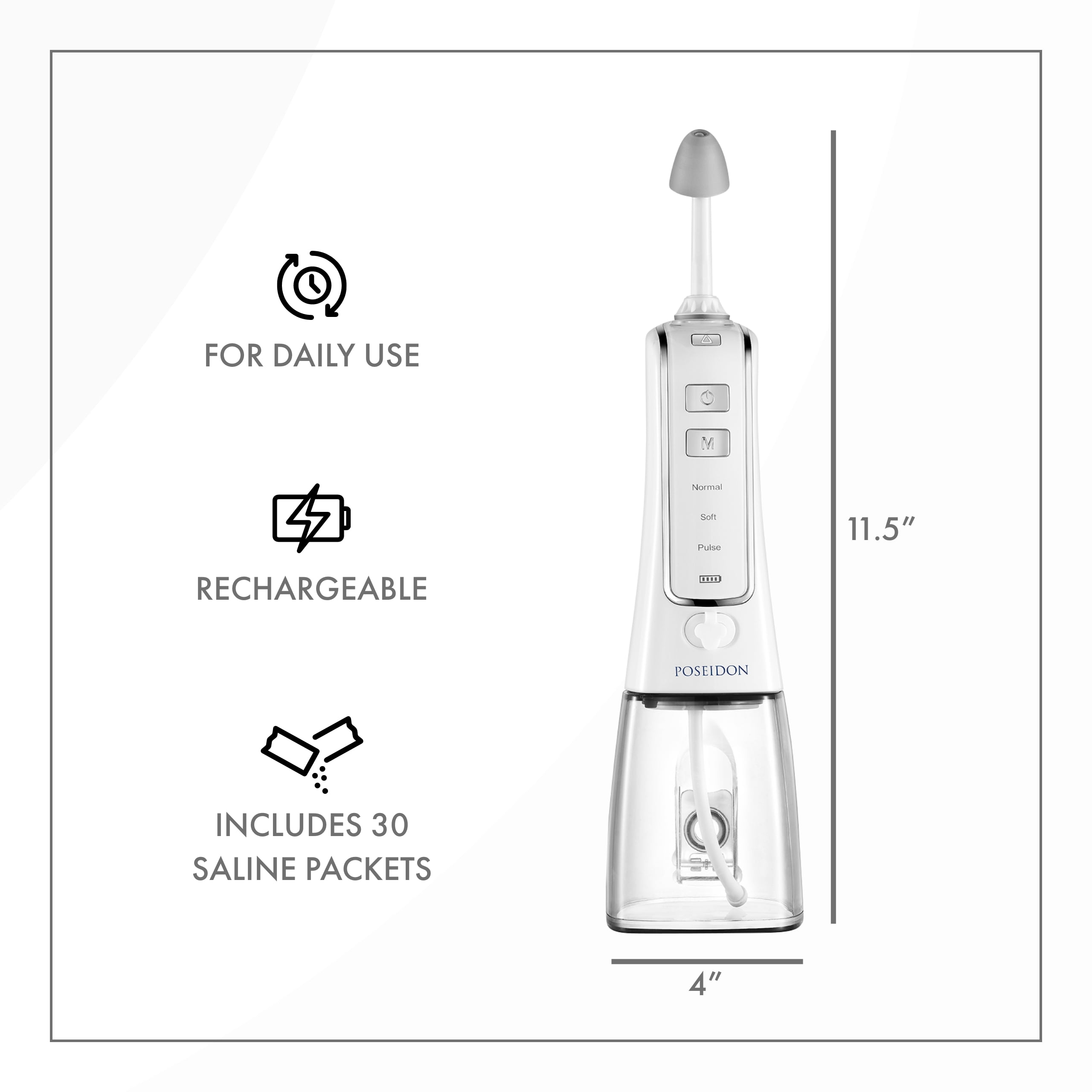 ToiletTree Products Nasal Irrigator with Bonus 30 Saline Packets, Nose Cleaner Nasal Irrigation System, 3 Pressure Settings