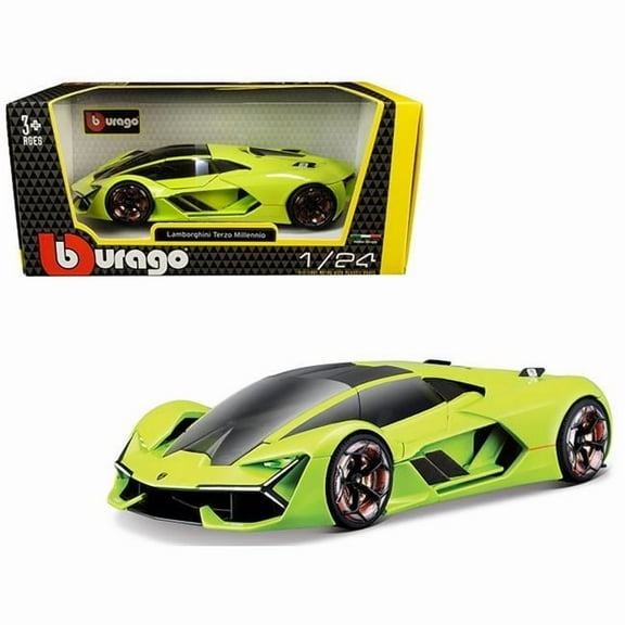 Bburago 21094grn Lamborghini Terzo Millennio Lime Green with Black Top & Carbon Accents 1 by 24 Diecast Model Car