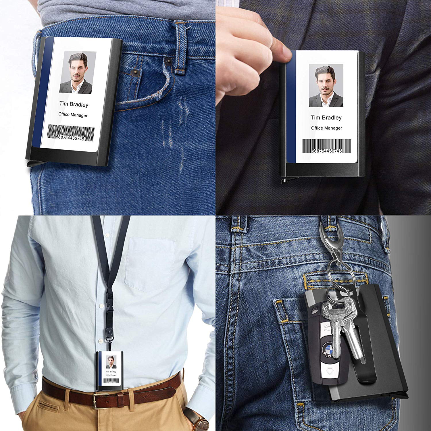  ELV Badge Holder Wallet, Aluminium ID Badge Card Holder Heavy  Duty with Quick Release Button, Metal Clip for Offices ID, School ID,  Driver Licence, Wallet, Holds 1-4 Cards : Office Products