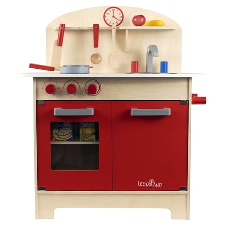 Homeware 5 Piece Wood Play Kitchen Beige and Red
