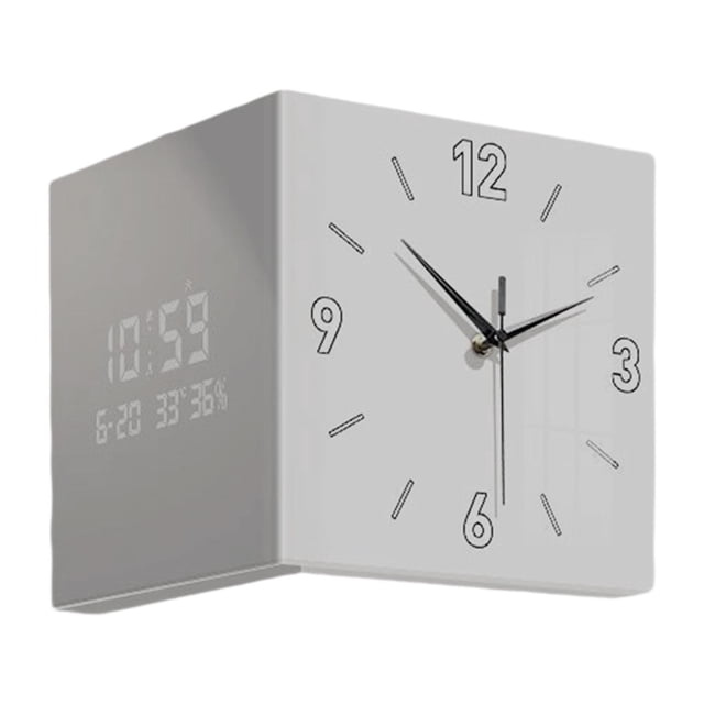 DOLITY Corner Wall Clock Easy Installation Quiet Nightlight for Home Office Kitchen Light Grey
