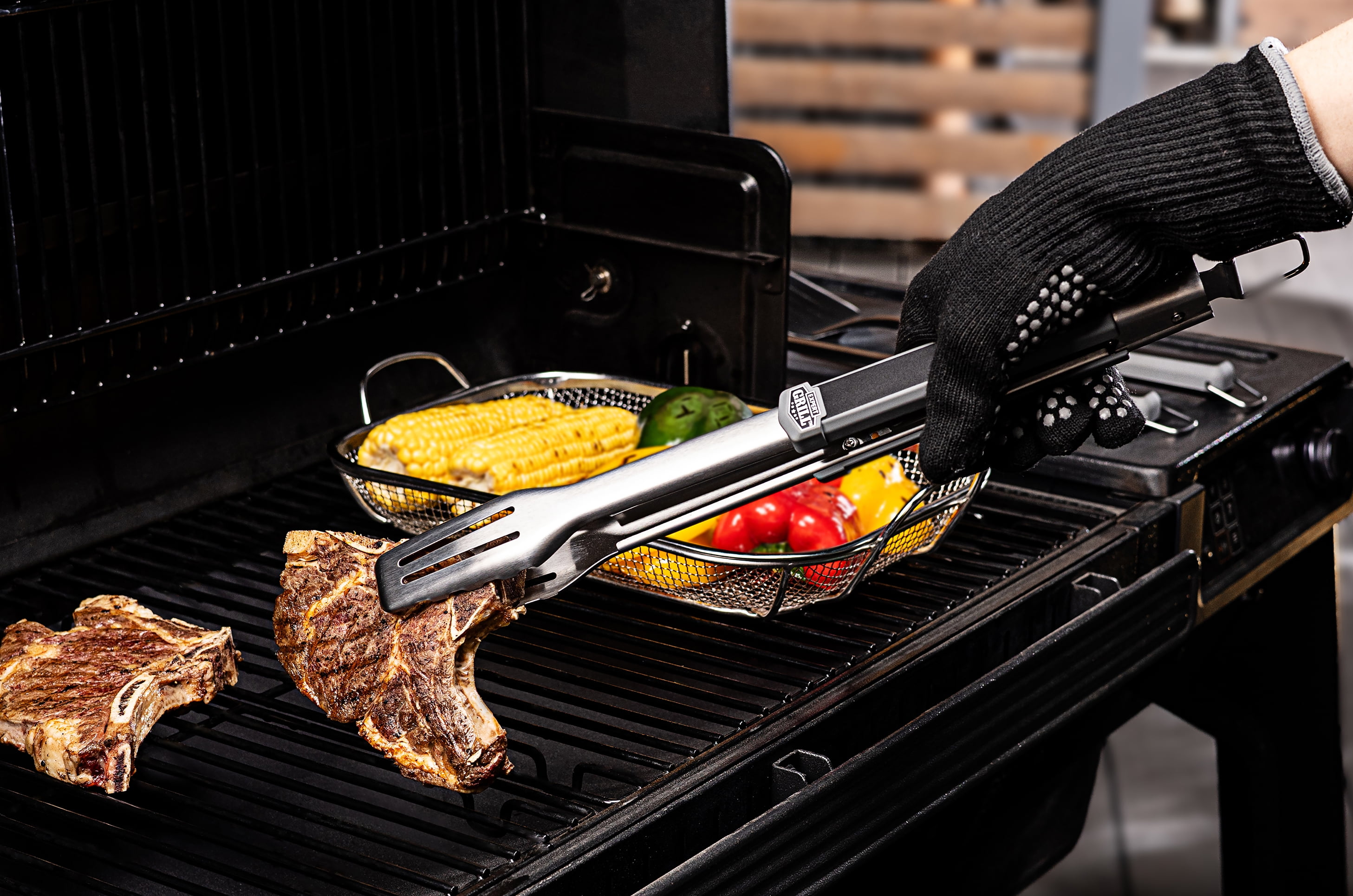 Expert Grill Stainless Steel Grill Tongs, Black & Gray