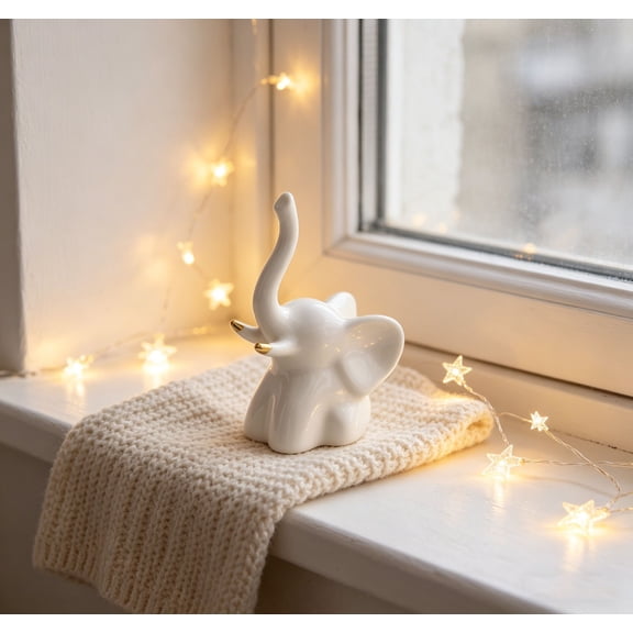 JZCHUNTOY Creative Ceramic Elephant Figurine, 1 Piece Mini Decor, Cute Hand-Painted Ornament, Smooth Glaze Durable Desktop Adornment, for Living Room Bedroom Office Desktop Shelf Home Decoration