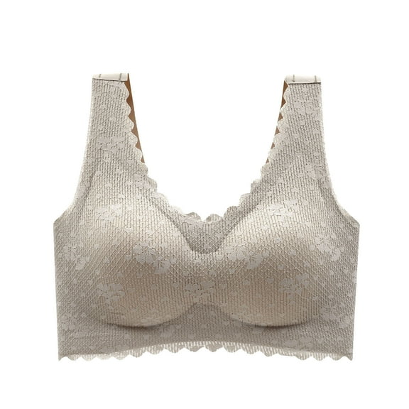 Bigersell Nursing Sleep Bra Clearance Sports Bras for Women High Support Large Bust Balconette Bra Style R3094 V-Neck Padded Bras Hook and Eye Bra Closure Women's Plus Size Nursing Bras Khaki M