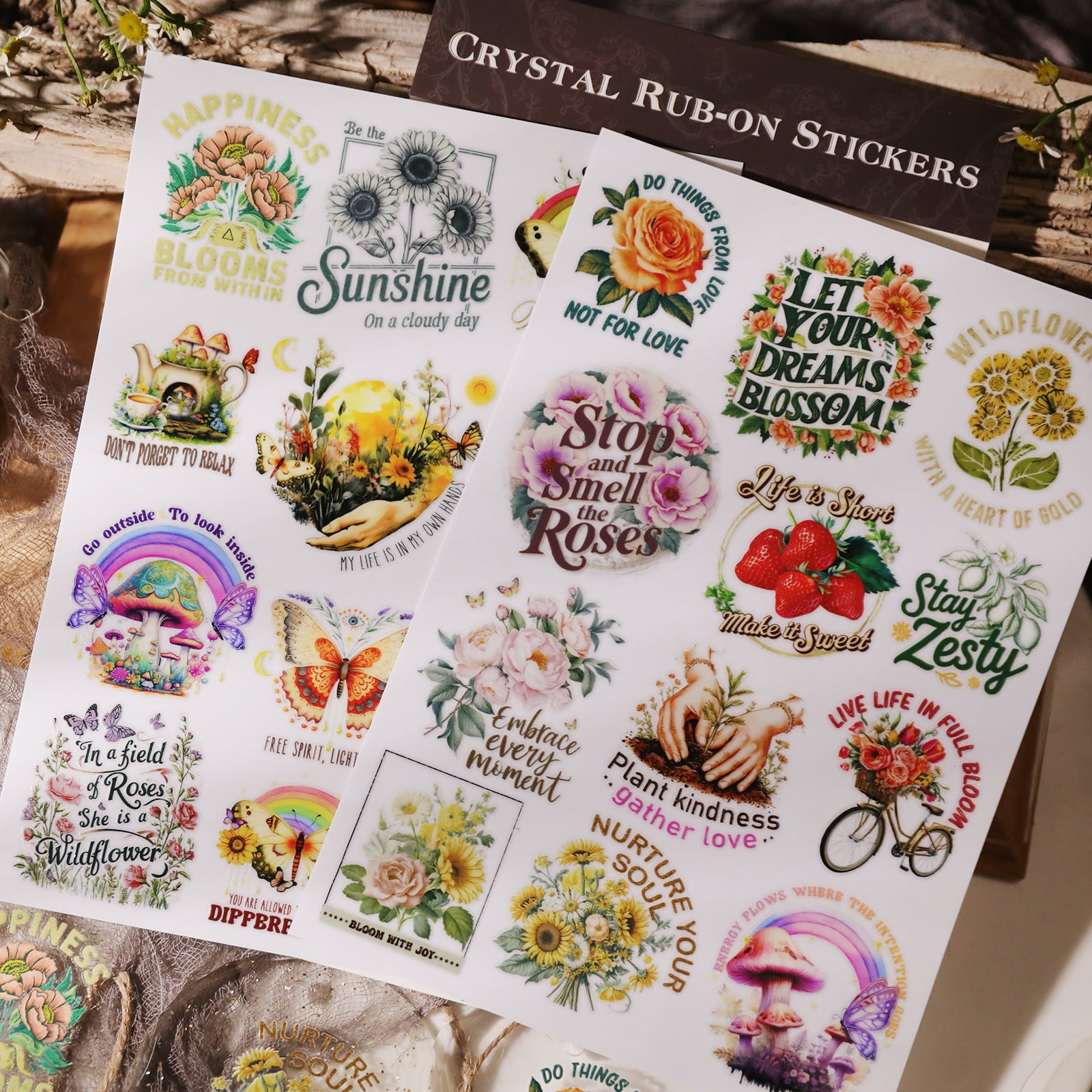 CATaireen Vintage UV-DTF Cold Transfer Stickers Crystal Rub On Decals Craft Supplies for Glass Acrylic Wood Stone