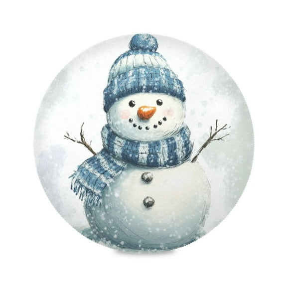 WOBOGO Snowman Wearing A Blue and White Scarf Round Placemats Set of 6 Heat Resistant Washable Kitchen Table Decorations 15.4in