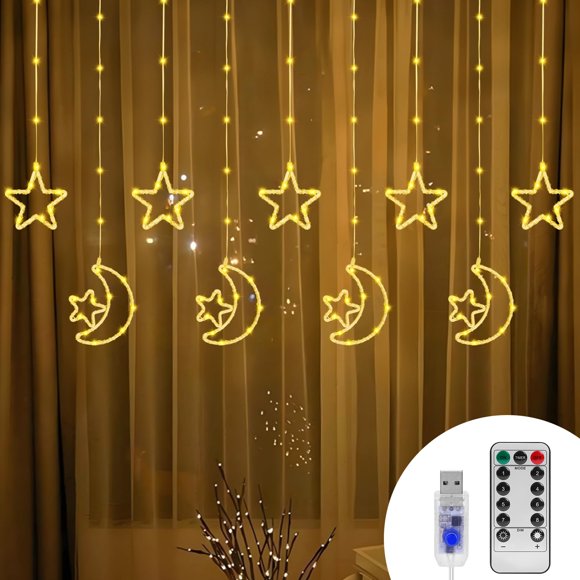 Cortina decorativa BomKra 130 LED con forma de estrella y luna para Ramadán