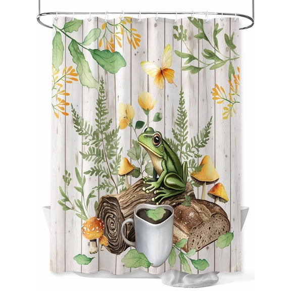 Fsddascl Mushroom Frog Shower Curtain Set - 48" x 72" Washable Bathtub Curtain with 12 Hooks, Flowers Butterfly Green Coffee White Wood Waterproof Fabric Stall Shower Curtains for Bathroom/Bathtub