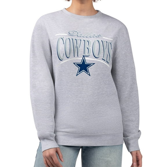 Women's Starter Gray Dallas Cowboys Arch Stripe Fleece Pullover Sweatshirt