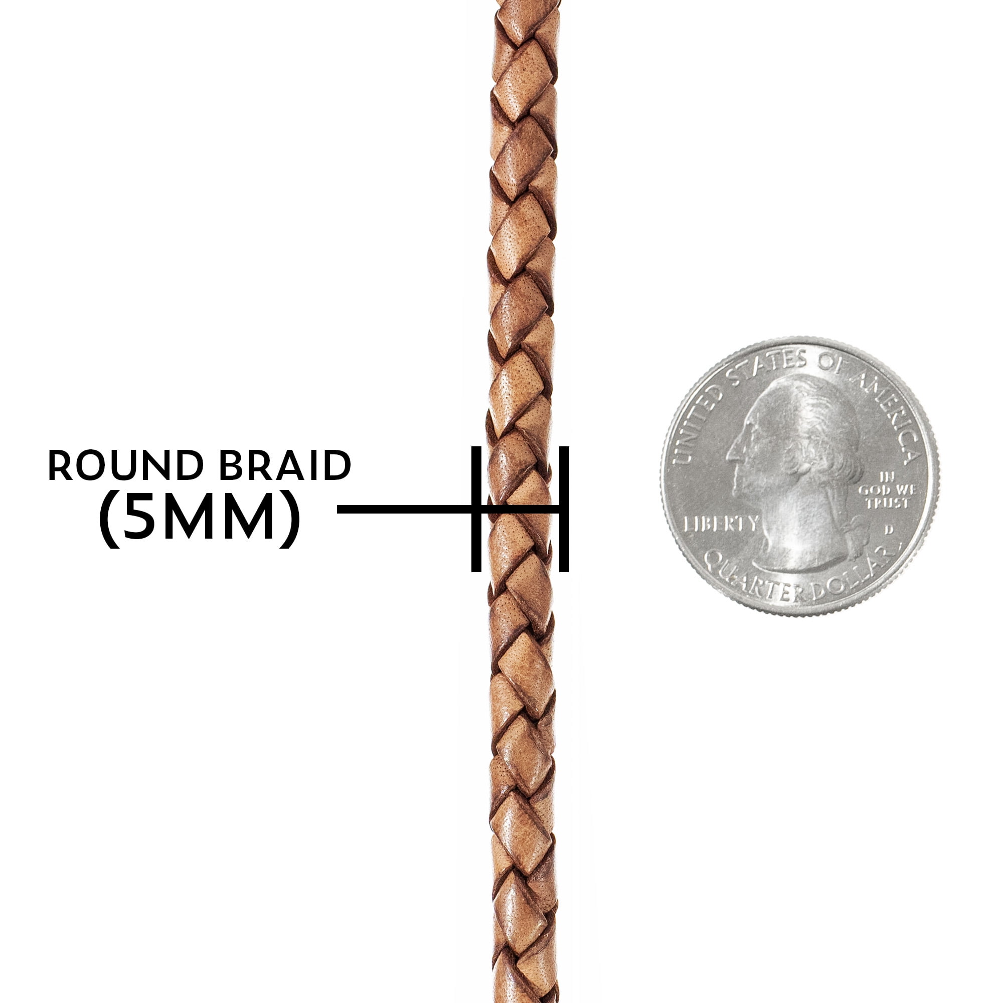 Craft County Round Braided Leather Crafting Cord - 3mm or 5mm Diameter for DIY Jewelry Making and More