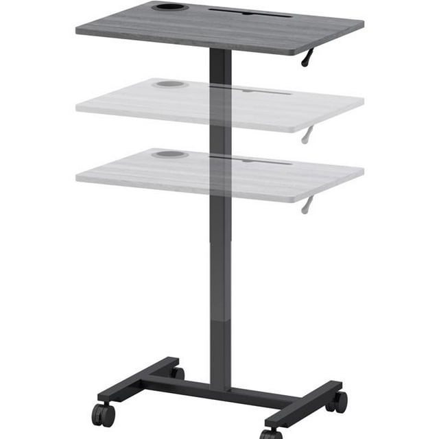 Lorell LLR84837 Height-Adjustable Mobile Desk - Weathered Charcoal Laminate Top with Powder Coated Base