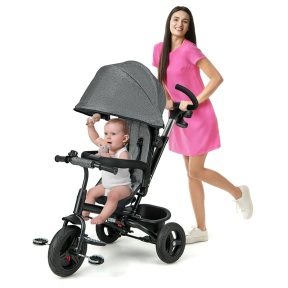 Infans 4-in-1 Baby Tricycle Toddler Trike w/ Reversible Seat, Canopy & Push Handle