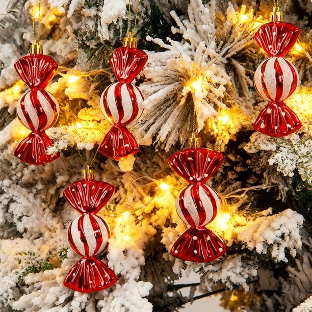 Set de adornos de caramelos navideños | Decoraciones de árbol de Navidad brillantes y electrochapadas – Plástico multicolor, 4,33 pulgadas, acabado vidrioso, reutilizable, accesorios festivos para
