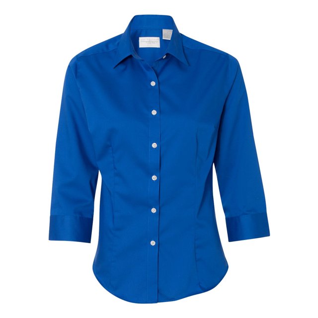 Chemise en Sergé à Manches Trois-Quarts pour Femmes, L, Bleu Royal