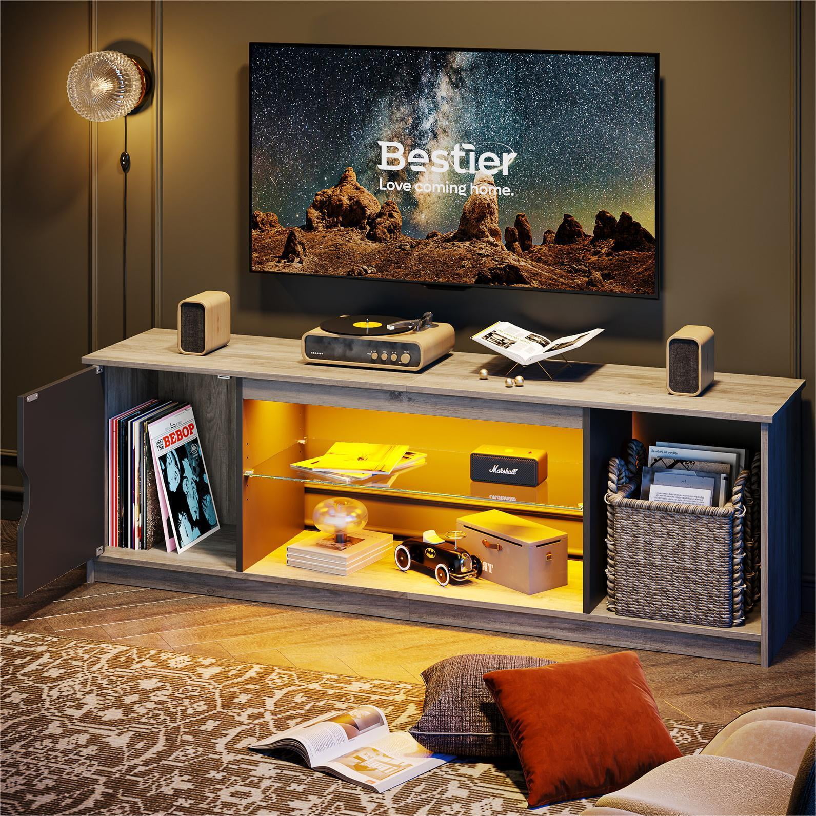 Bestier LED TV Stand for TVs up to 65 inch TV Gaming Entertainment Center for TVs, Grey Wash