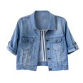 thumbnail image 2 of Weikingp Denim Top, Women'S 3/4 Sleeve Colored Cropped Denim Jacket Light Wash Short Jean Jacket Trucker Coat Jean Jacket for Women Trendy Womens Denim Jacket Sky Blue L, 2 of 4