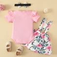 thumbnail image 5 of Girls Spring Outfits Ribbed Short Sleeve Romper Flowers Prints Suspender Skirts Bow Tie Hairband Little Girls Clothes Red 0 Months-3 Months, 5 of 7