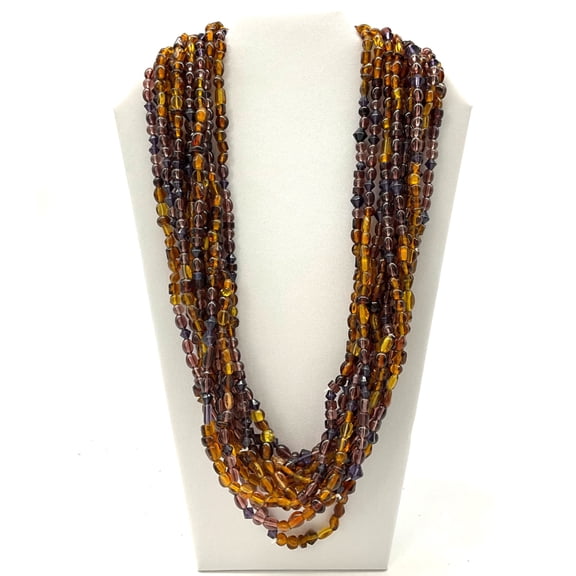 27" Amber/Purple Glass Bead Necklace (Dozen)