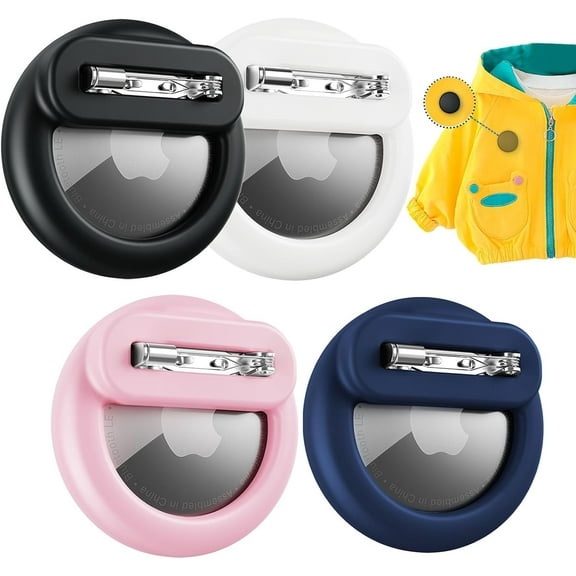 GPS Holder for Kids, Silicone Airtag Case with Safety Pins, GPS Tracker Case for Children, Elderly, Hidden Inside Clothes, Shoe, Backpack (Black Pink White Blue)