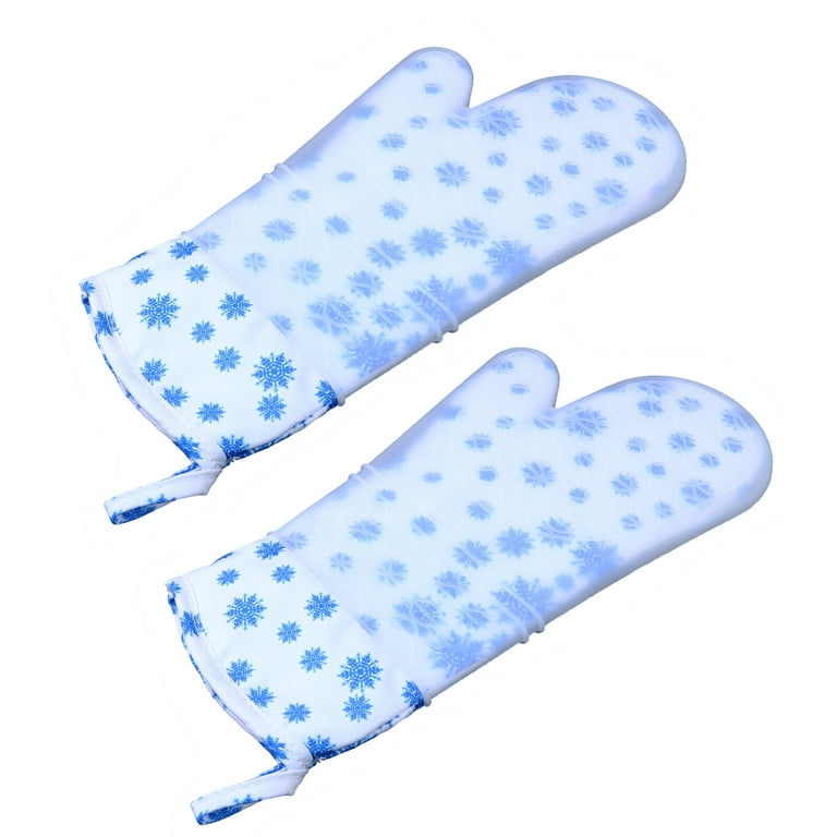 Cotton Oven Mitts Heat Resistant Polar Bear Pattern Gloves Pot Holder 1 Pair - Blue+White