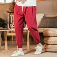 thumbnail image 6 of lmcalzta Plus Size Linen Joggers Pants for Men Drawstring Elastic Waisted Trousers with Pockets Casual Beach Summer Pants, 6 of 8