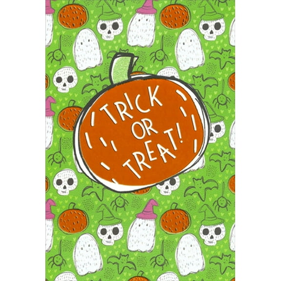 Pictura Repeated Ghosts, Pumpkins, Skulls on Green Halloween Card
