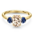 thumbnail image 3 of Gem Stone King 1.50 Ct Peach Morganite Blue Created Sapphire 18K Yellow Gold Plated Silver Ring, 3 of 6