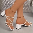 thumbnail image 4 of hoksml Women Multi Rhinestone Strap Block Heel Square Toe Slide Sandals Open Toe PU Slip On Summer Dress Shoes, 4 of 9
