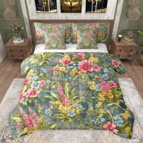 Feelyou Spring Plant Botanical Twin Bedding Sets 7-Piece, Spring Flower Floral Bedding Comforter Set, Vintage French Style Reversible Sheet Sets, Ultra Soft Bedroom Decor