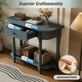 thumbnail image 5 of EUROCO 36" Retro Console Table with Drawer,Solid Wood Entryway Table Sofa Table with Open Storage Shelf and Corner-Curved Design for Entryway, Hallway and Living Room,Navy, 5 of 7