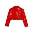 thumbnail image 4 of SiiRoh Girls Boys Metallic Motorcycle PU Jacket Zip Up Moto Biker Coat Outwear Dancewear Streetwear Red 16, 4 of 5