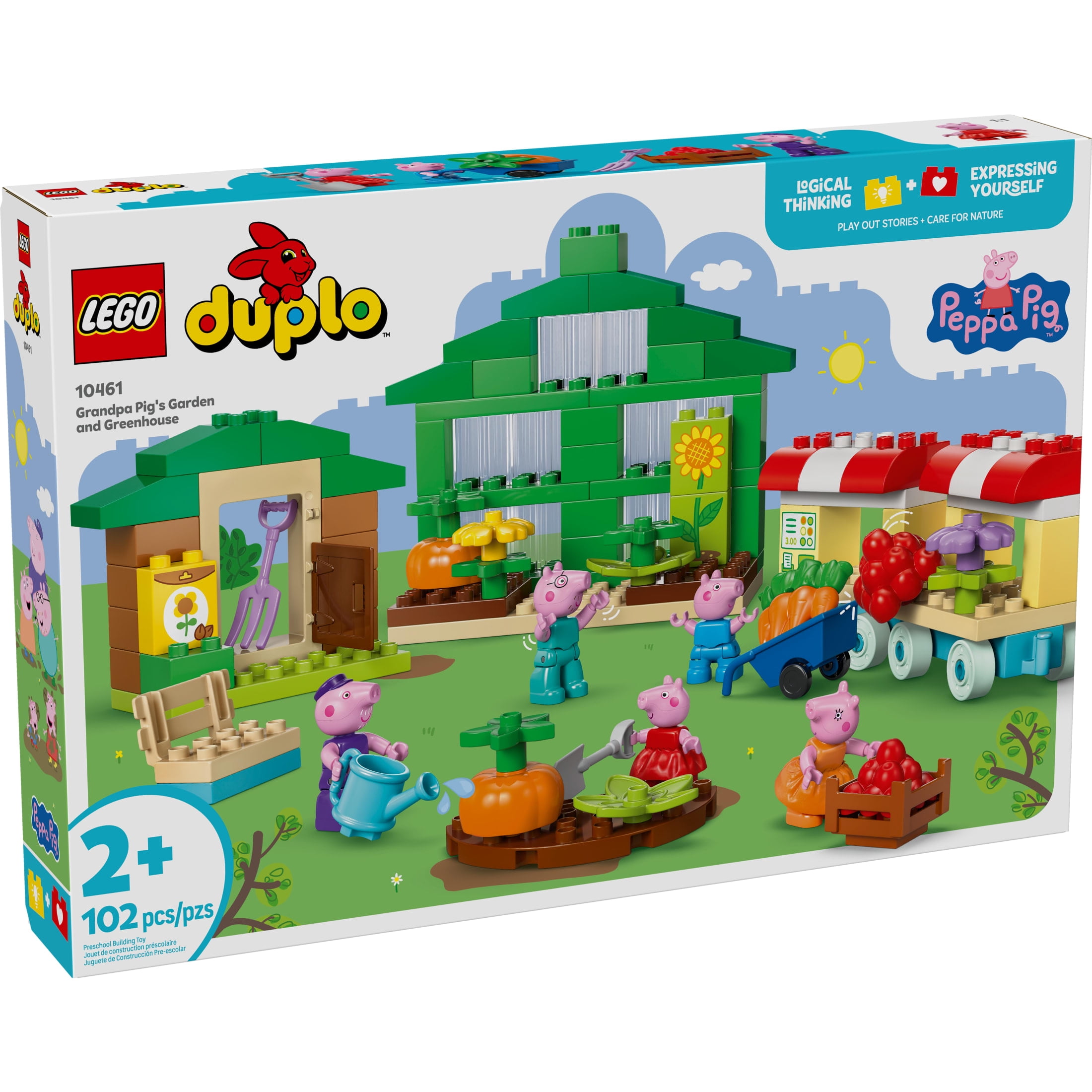 LEGO DUPLO Peppa Pig Grandpa Pig’s Garden and Greenhouse - Peppa Pig Toy for Toddlers - Preschool Learning and Sensory Toy for Girls and Boys Ages 2+ - Sensory Toy with 5 Peppa Pig Characters - 10461