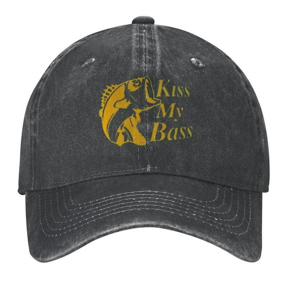 Kiss My Bass Fish Print Vintage Wash Dad Hat Adjustable Curved Brim Baseball Cap,Made In USA,Casual Outdoor Sports Fishing Cap for Men and Women