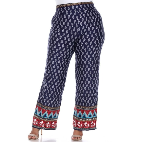 White Mark Women's Plus Size Paisley Elephant Print Palazzo Pants