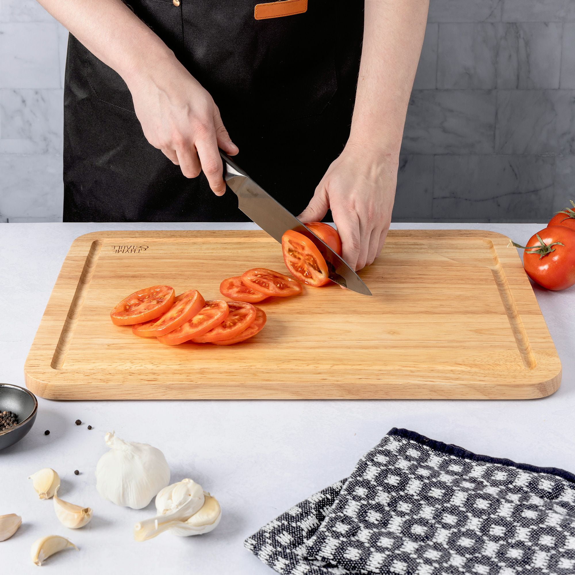 Thyme & Table Extra Large 14"x20" Rubberwood Cutting Board with Anti-Slip Grips