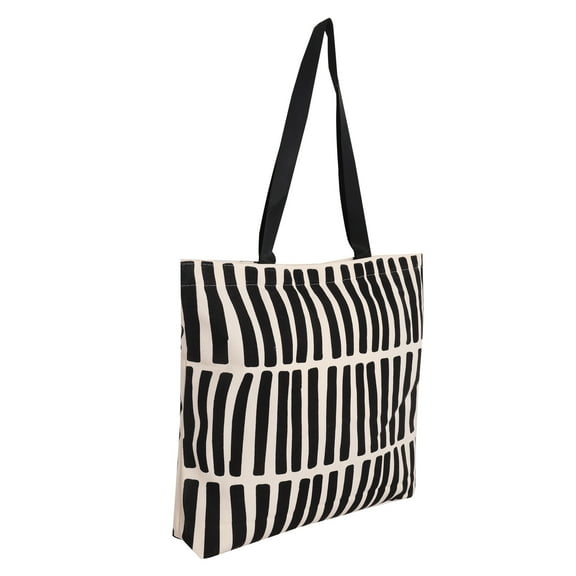 Uxcell Canvas Tote Bag Striped Canvas Bag with Handle Reusable Handbag Black
