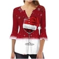 thumbnail image 1 of Camisetas con Cuello en V Mujeres Moda Impresa 3/4 Mangas Blusa, Top Cómodo Casual para el Hogar Y Diario, 1 of 4