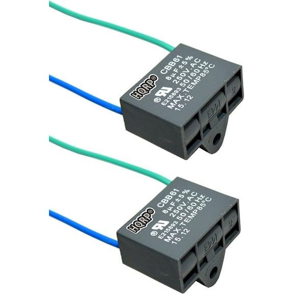 HQRP 2-Pack Ceiling Fan Capacitor CBB61 8uf 2-Wire