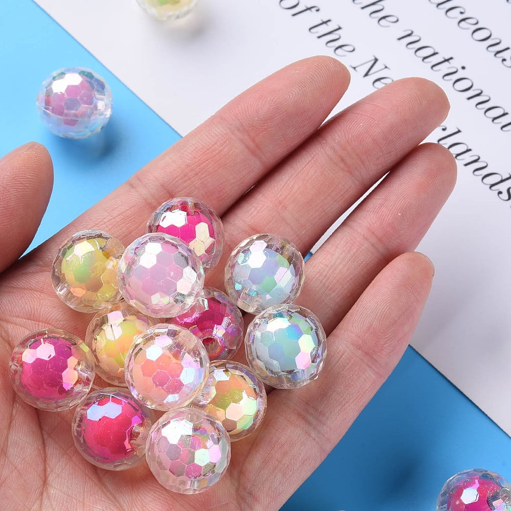 Transparent Acrylic Beads Bead in Bead AB color Faceted Round Mixed color 16mm Hole: 3mm 205pcs/500g