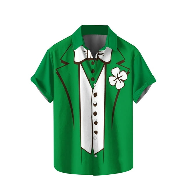 Camisas de Manga Corta para Hombre San Patricio Impreso Cuello de Vuelta Superior, 95% Poliéster 5% Blusa Elástica de Spandex para Fiesta, Diario Y Desgaste de Playa