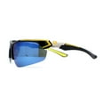 thumbnail image 4 of Mens Color Mirror Baseball Half Rim Wrap Plastic Sport Sunglasses Black Yellow Blue Mirror, 4 of 4