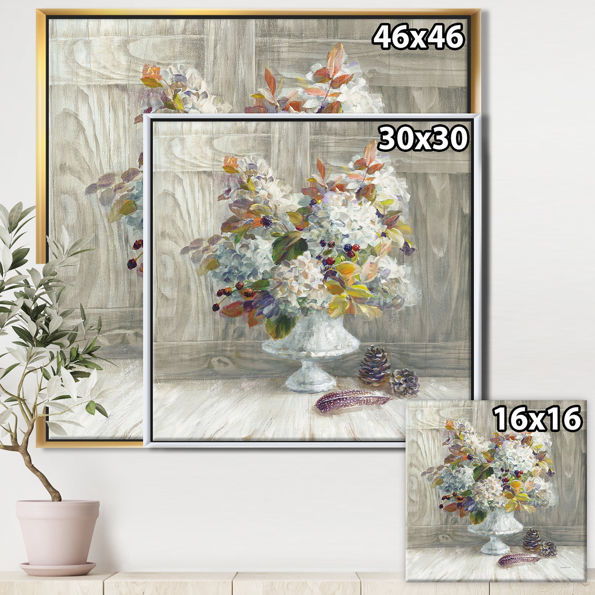 Designart ' Rustic Florals White ' Cabin & Lodge Framed Canvas