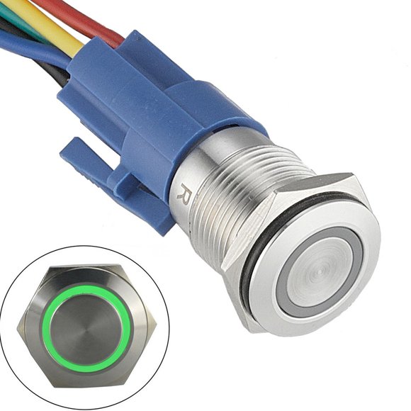 22mm Latching Push Button Switch 12V DC On Off Stainless Steel LED Self-locking