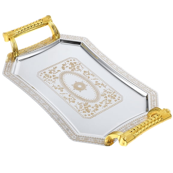 HAMPPLIES Golden Stainless Steel Serving Tray for Kitchen Use MultiFunction Organizer Decorative Dish 12.5 Inch