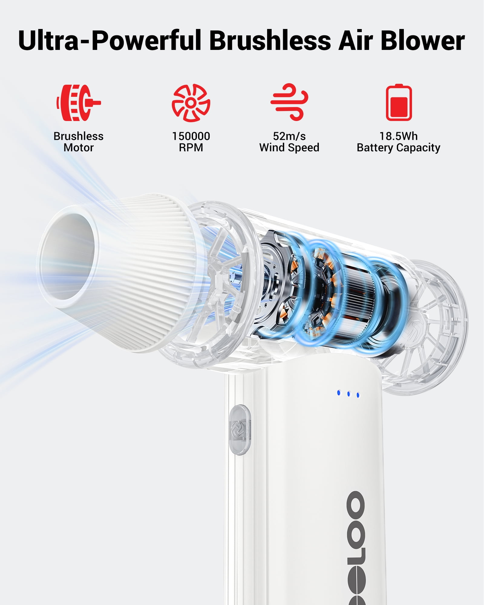 GOOLOO F3 Cordless Electric Air Duster,150,000 RPM Mini Compressed Air Blower,3-Speed Rechargeable Portable Cleaner for PC,Car&Outdoor,Beige