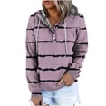 thumbnail image 2 of SELONE Pink Hoodies for Women Hooded Neck Sweatshirts Long Sleeve Blouses Fashionable Striped Button Pullover Tops with Pocket Regular Fit Tees Tops Hip Fall Y2k Clothes, 2 of 6