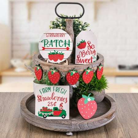 

Summer Fruit Strawberry Party Home Decoration Tiered Tray Decoration Crafts Decoration Center Table Decorations Coffee Tray for Kitchen Counter Copper Fall Tie Tray Decorations Wooden 3 Tie Tray round