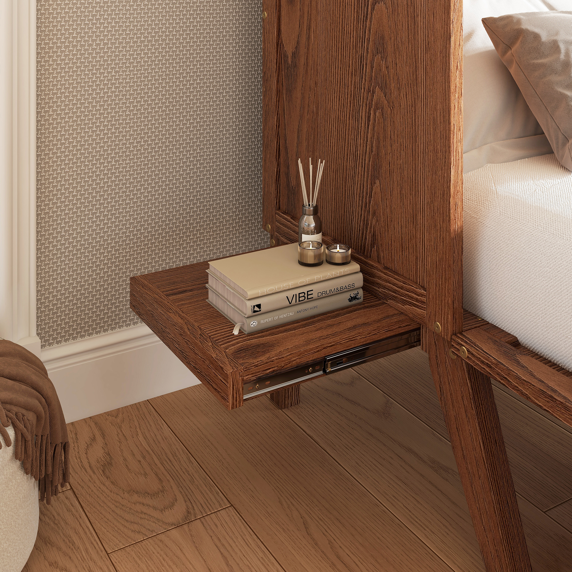 Sailvan Full Size Murphy Bed with USB Port Shelves on Each Side, Solid Pine Murphy Cabinet Bed