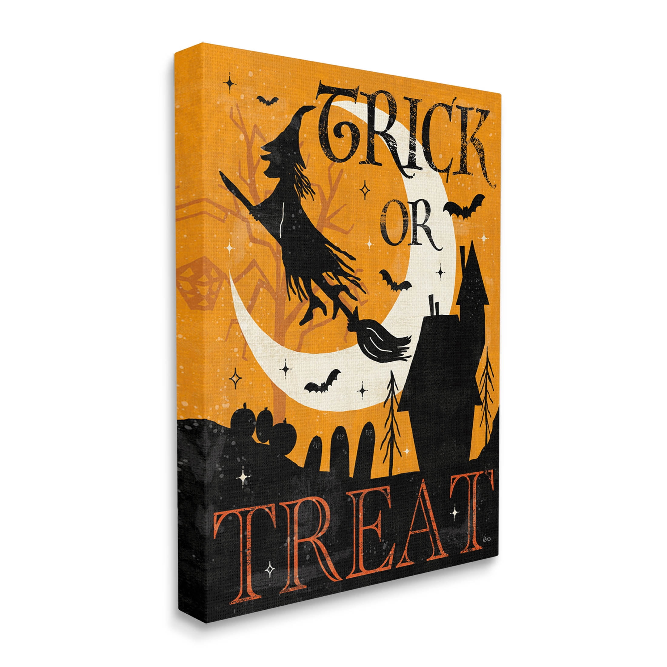 Stupell Industries Trick Or Treat Halloween Witch Graphic Art Gallery Wrapped Canvas Print Wall Art, Design by Veronique Charron