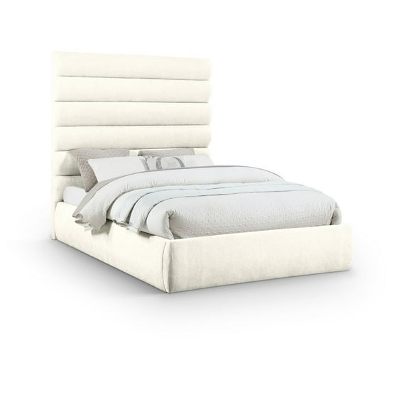Meridian Furniture Adam Cream Chenille Fabric Queen Bed